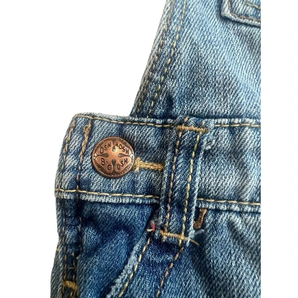 Vintage OSHKOSH B'GOSH Bib Overalls Denim Blue Jeans Pink Bow Fleeced Lined 9M